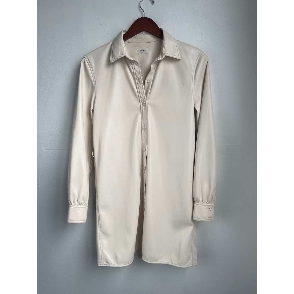 Wilfred Aritzia Pelli Shirt Jacket Cream Vegan Leather Shacket Size XS
